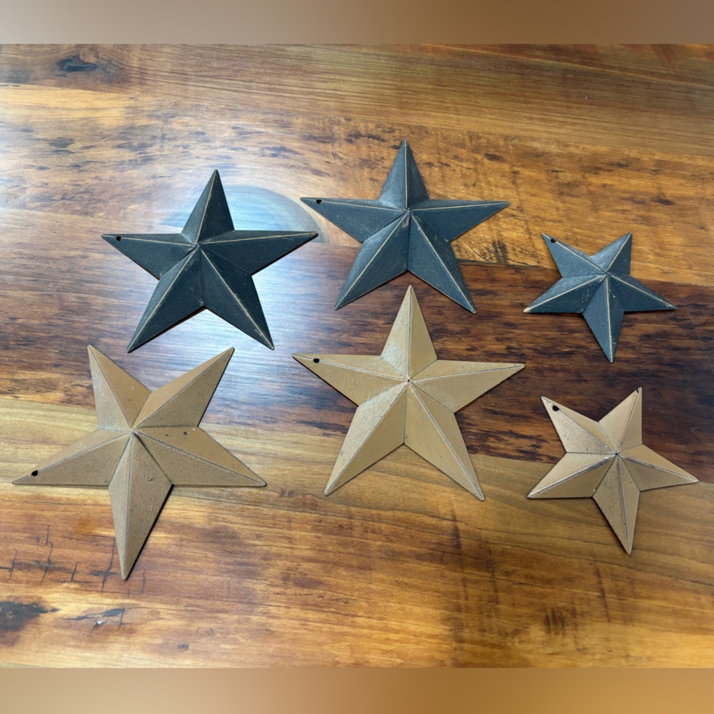 Primitive Tin Metal Stars (Lot of 6) Blue & Beige PRIM